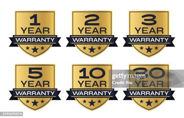 bildbanksillustrationer, clip art samt tecknat material och ikoner med warranty guarantee year badges - reliable