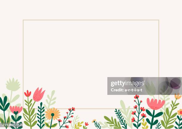 ilustraciones, imágenes clip art, dibujos animados e iconos de stock de fondo floral. tarjeta de felicitación con elemento floral dibujado. - flora