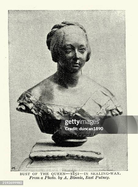 sculpture of queen victoria made from sealing wax, 1890s 19th century vintage photograph - the statue of victoria stock illustrations