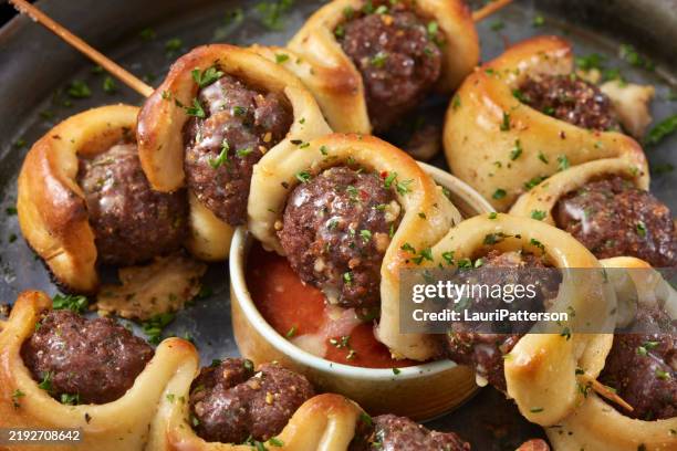 the viral baked meatball sub on a stick - meatball sandwich stock pictures, royalty-free photos & images