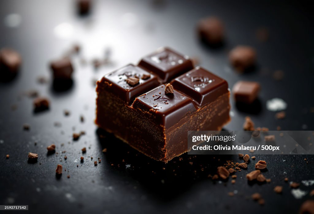 A chunk of dark chocolate on a black background