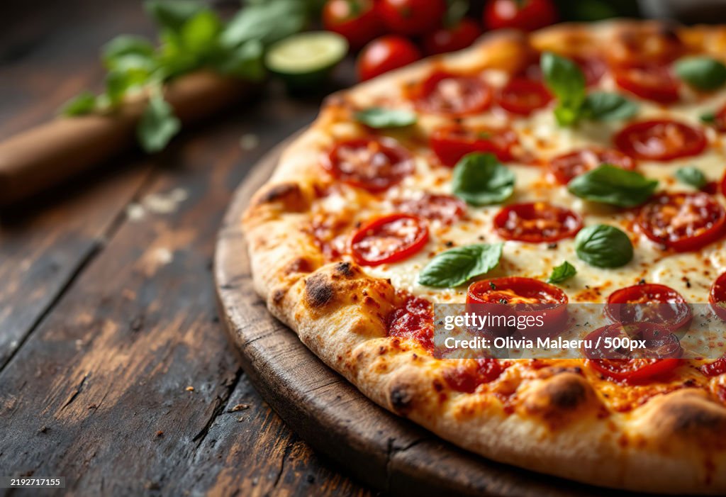 A medium shot of a hot Italian pizza
