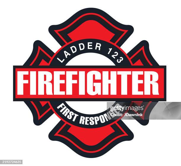 firefighter first responder badge design template with maltese cross shape - fireman-badge stock illustrations