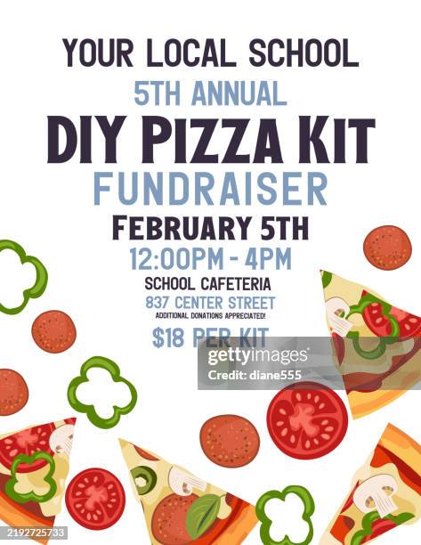 pizza kit school fundraiser poster template - school snacks stock illustrations