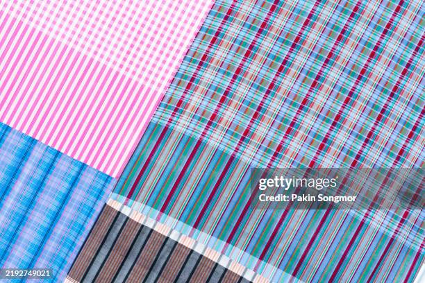 multicolor of plaid fabric pattern texture and textile background, textile pattern thai styles. - checked shirt stock pictures, royalty-free photos & images