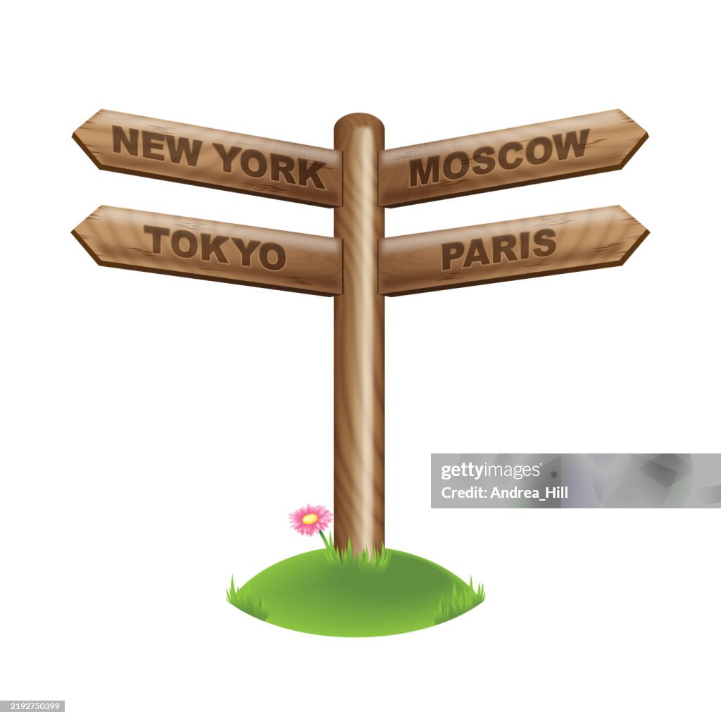 Directional Signpost on Transparent Background. Travel Concept.