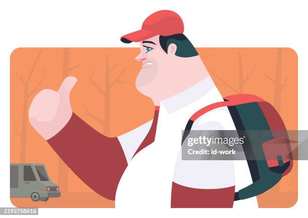 man hitch hiking - backpacking stock illustrations