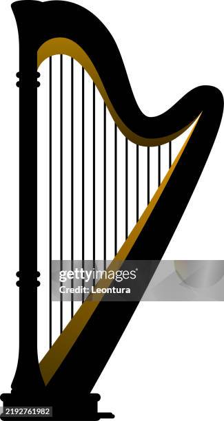 ilustrações de stock, clip art, desenhos animados e ícones de harp silhouette - harpa