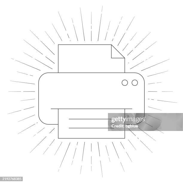printer. line icon with sunbursts on white background - laser scanning stock illustrations