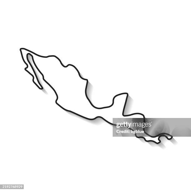 central america map with black outline and shadow on white background - mexican pattern border stock illustrations