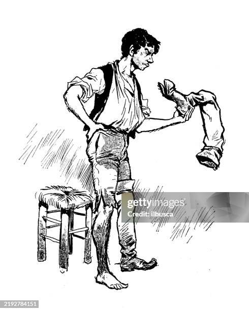 antique image from french magazine - man changing clothes stock illustrations