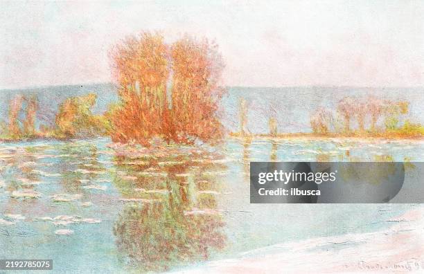 antique image from french magazine, les glaçons, claude monet - monet painting stock illustrations