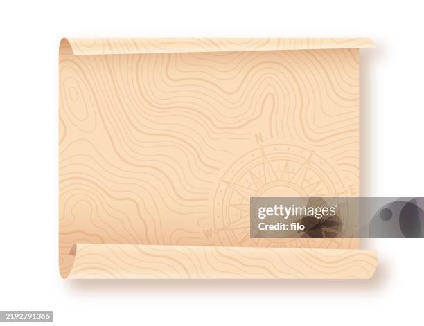 ilustraciones, imágenes clip art, dibujos animados e iconos de stock de mapa de pergamino viejo mapa topográfico desgastado elemento de diseño de papel - vintage world map background