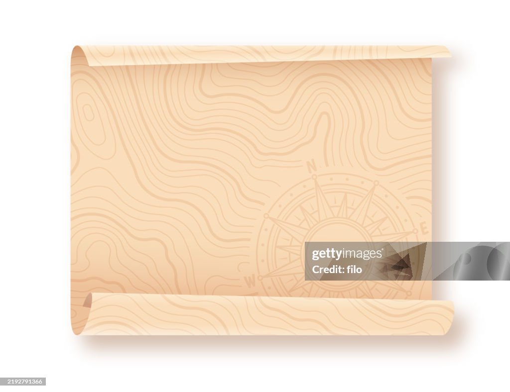 Scroll Map Paper Old Parchment Scroll Map Weathered Topographic Map Paper Design Element ...