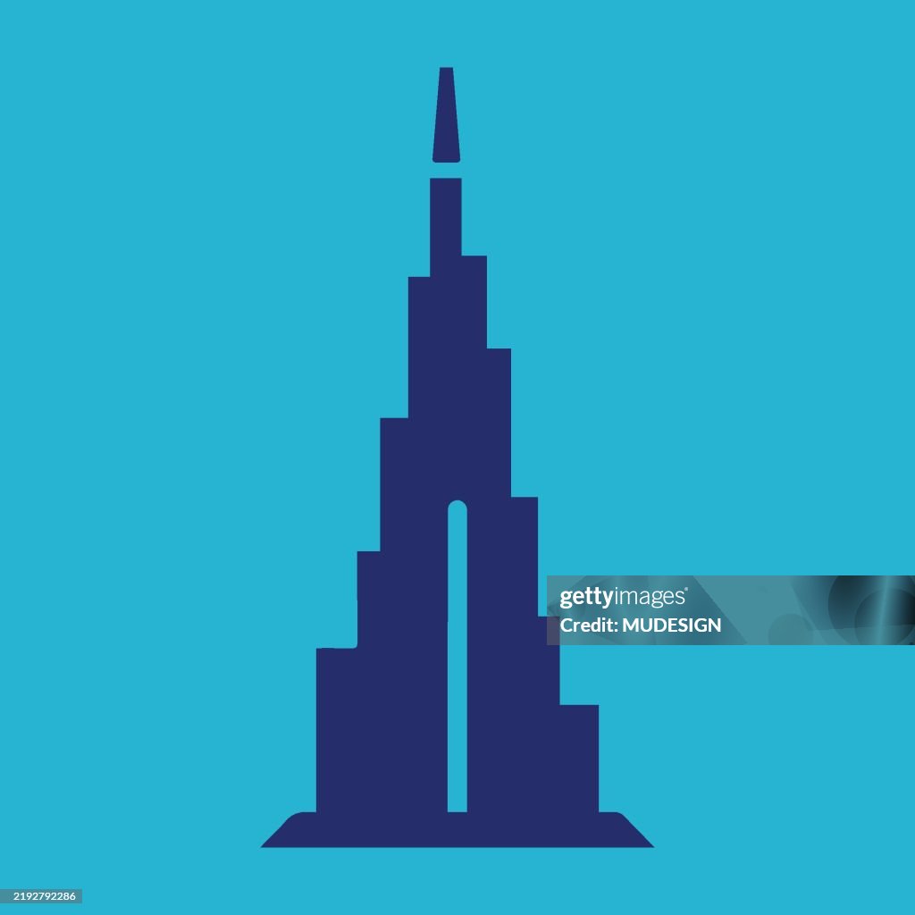 Burj khalifa vector icon isolated on blue background.