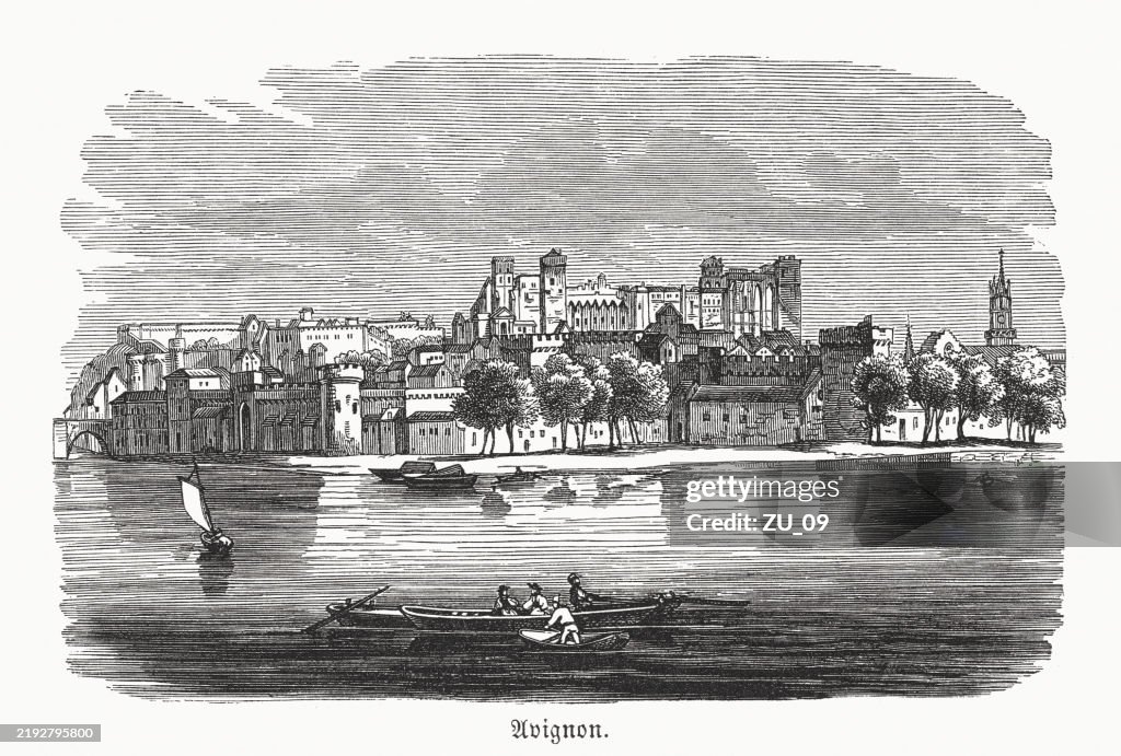 Palace of the Popes in Avignon, France, woodcut, published 1883