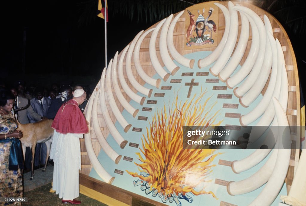 Pope Paul VI Viewing Elephant Tusks