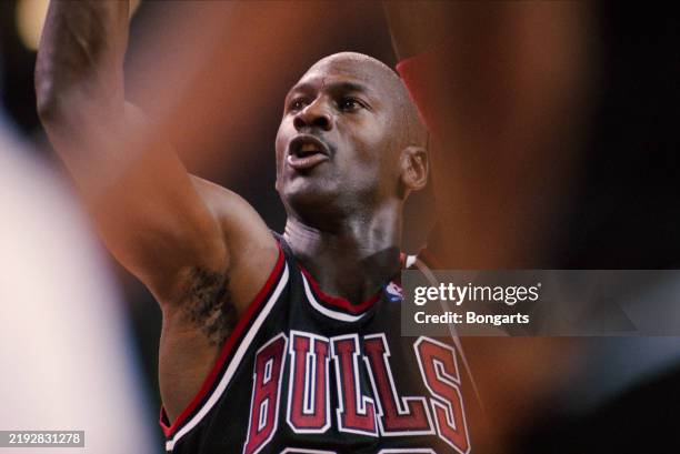 American basketball player Michael Jordan of Chicago Bulls in action during a match vs Atlanta Hawks, at the Georgia Dome, Atlanta, US, 7th November...