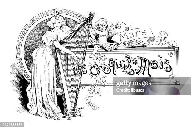antique image from french magazine - title page stock illustrations