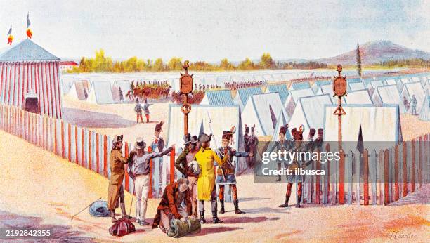 antique image from french magazine, military training - national gendarmerie stock illustrations