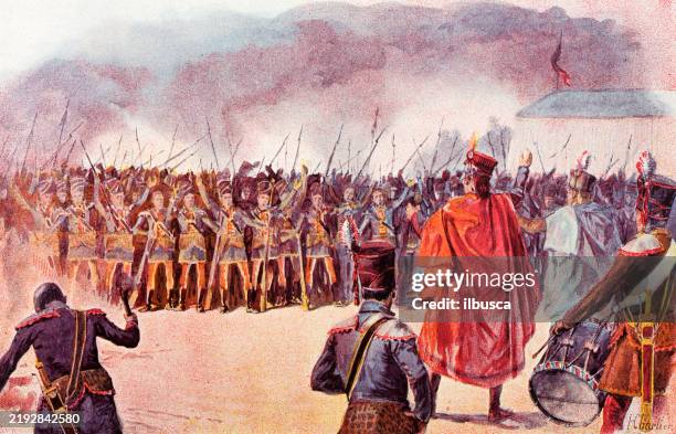 antique image from french magazine, military training - national gendarmerie stock illustrations