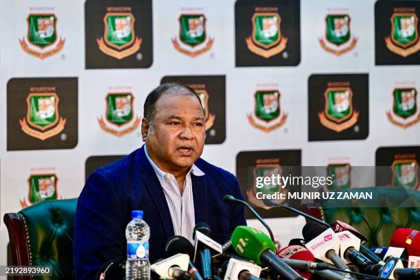 Chief selector of the Bangladesh Cricket Board Gazi Ashraf Hossain, addresses a press conference to announce the country's squad for the upcoming...