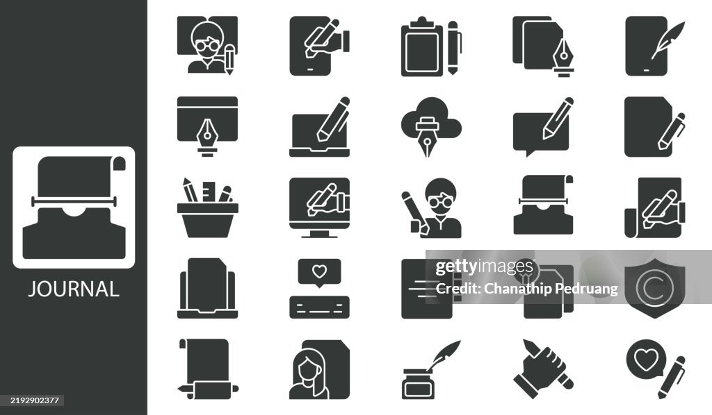 Journalism icon set. Solid icon collection. Vector illustration. stock illustration Icon Symbol, Writing - Activity, Pencil, Handwriting, Pen stock illustration
Advertisement, Article, Author, Blogging, Book