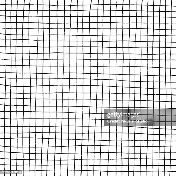 illustrations, cliparts, dessins animés et icônes de motif dessiné à la main avec des lignes de grille noires ondulées irrégulières sur un fond blanc. - artisanat
