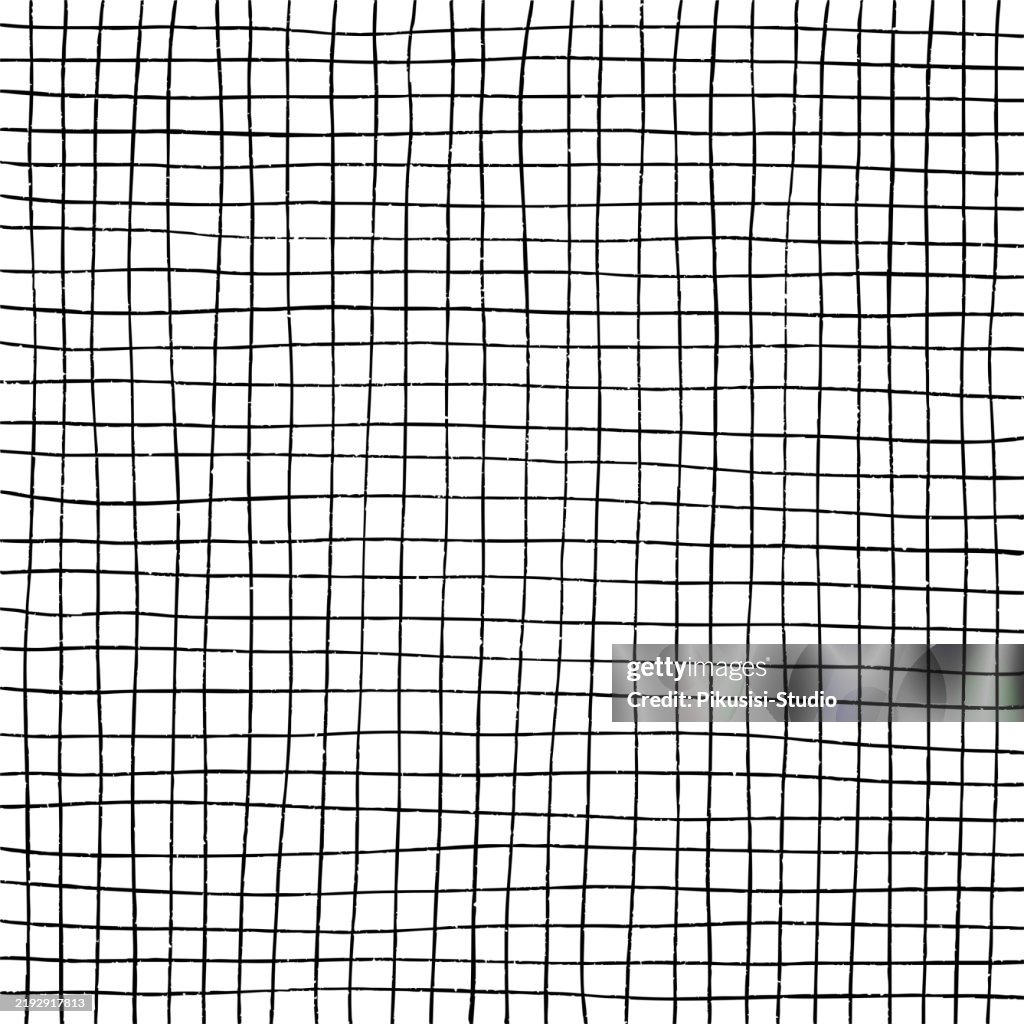 Hand drawn pattern featuring irregular wavy black grid lines on a white background.