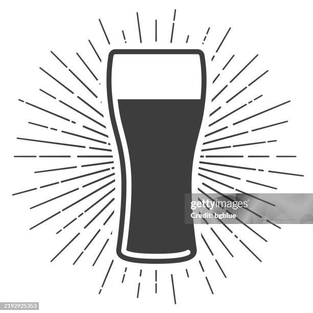 glass of beer. icon with sunbursts on white background - beer glass stock illustrations