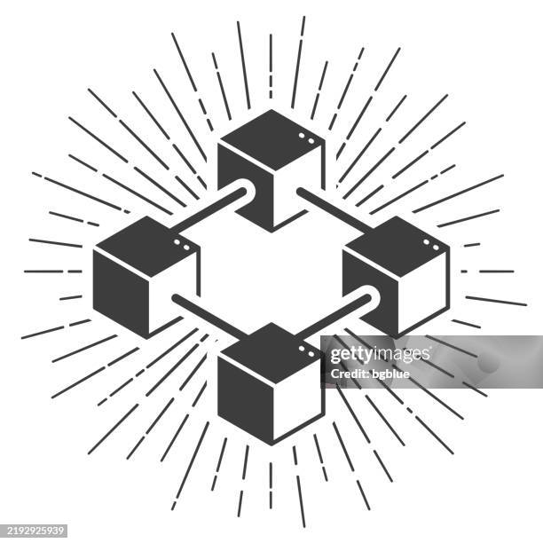 blockchain. icon with sunbursts on white background - vintage computer server stock illustrations