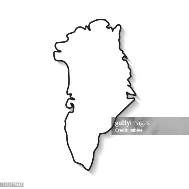 ilustraciones, imágenes clip art, dibujos animados e iconos de stock de mapa de groenlandia con contorno negro y sombra sobre fondo blanco - groenlandia mapa