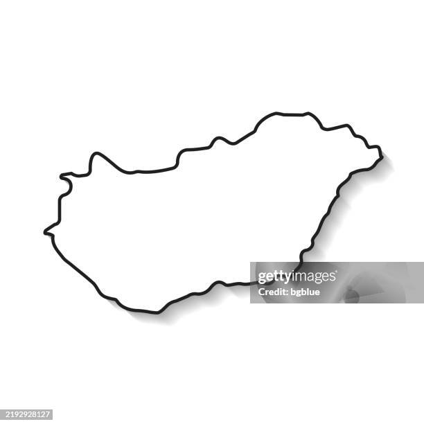 hungary map with black outline and shadow on white background - budapest stock illustrations