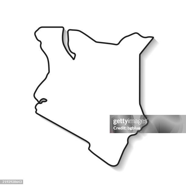 kenya map with black outline and shadow on white background - kenya stock illustrations