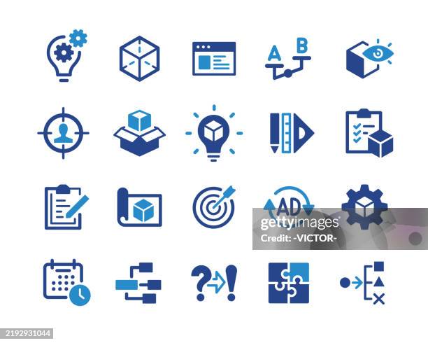 product development icons - classic graphic series - engineering-design-process-diagram stock illustrations