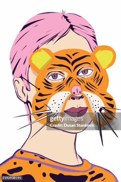 stockillustraties, clipart, cartoons en iconen met animal themed masquerade - tijgerprint