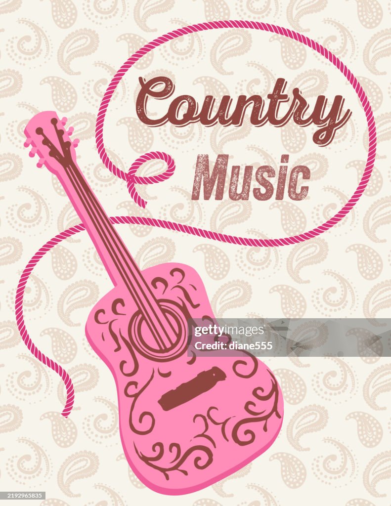 Pink Cowgirl Poster With Western Guitar & Rope