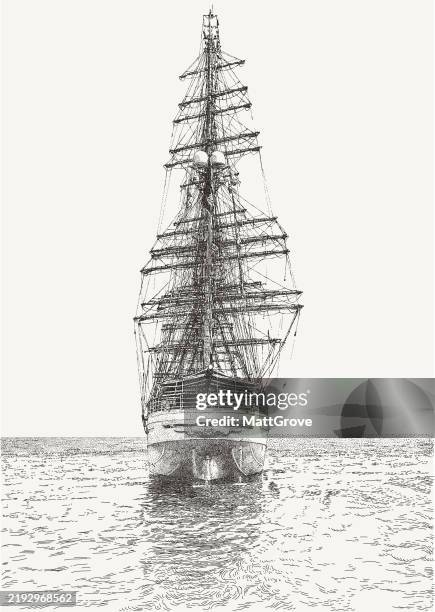 tall ship sailing away - pirate ship vector stock illustrations