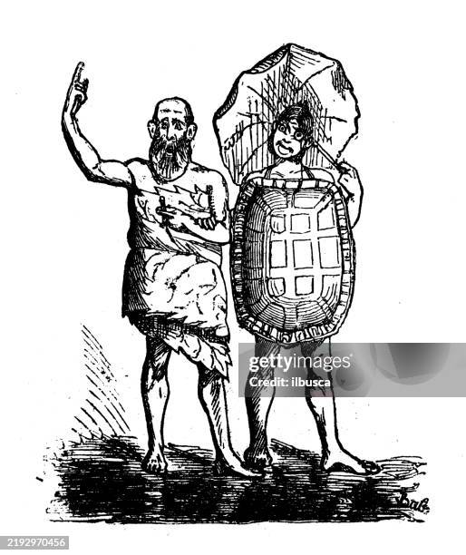 cartoon characters from 19th century british picture book - turtle shell cartoon stock illustrations