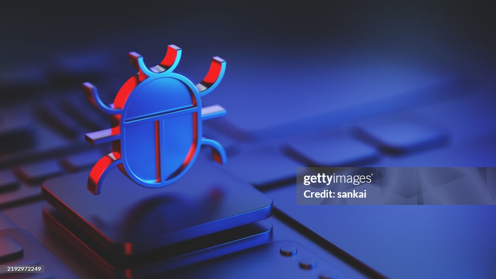 Nahaufnahme eines Cybersecurity-Konzepts mit Bug Over Circuit Board