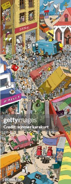 crisis and turmoil in the city. - crowded-places-drawing stock illustrations
