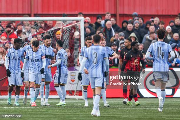 During the Emirates FA Cup Third Round match between Tamworth and Tottenham Hotspur at The Lamb Ground in Tamworth, on January 12, 2025.