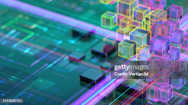 digital abstract cpu . ai - artificial intelligence concept. neural network. machine learning concepts. data cubes - blockchain stockfoto's en -beelden