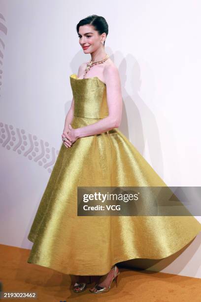Actress Anne Hathaway attends the opening ceremony of Bvlgari Infinity Serpents Exhibition on January 8, 2025 in Shanghai, China.