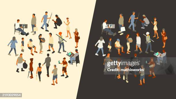 gleiche leute auf hellem und dunklem hintergrund - wasserdichte kleidung stock-grafiken, -clipart, -cartoons und -symbole