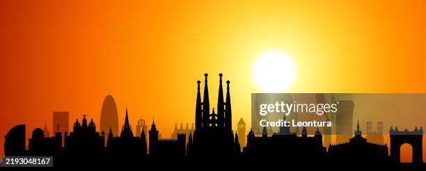 barcelona skyline silhouette (all buildings are complete and moveable) - antonio gaudi stock-grafiken, -clipart, -cartoons und -symbole