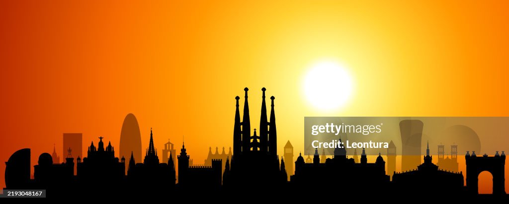 Barcelona Skyline Silhouette (All Buildings Are Complete and Moveable)