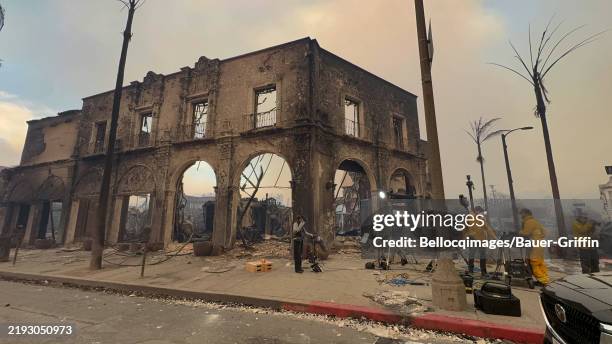 General view of the Sunset Boulevard during the wildfires on January 08, 2025 in Los Angeles, California.