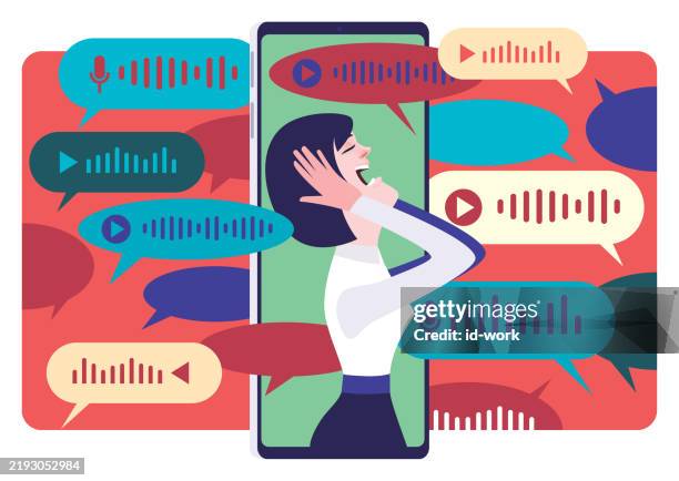 stockillustraties, clipart, cartoons en iconen met woman covering ears with speech bubble surrounding on smartphone - handen over de oren