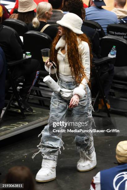 Winnie Harlow is seen at the Washington Wizards basketball game at Capital One Arena on January 12, 2025 in Washington D.C., Washington D.C.
